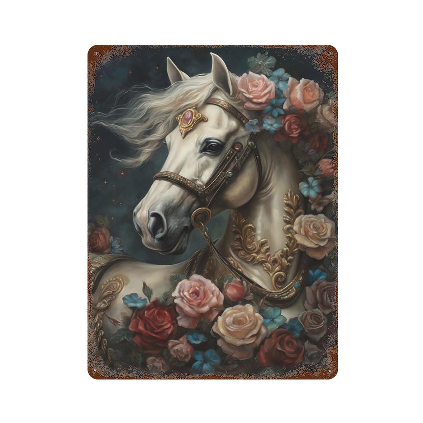Retro Metal Sign with Fantasy Carousel Horse Design 15.7"x11.8", for Living Room, Hallway And Home Decor, Farmhouse Wall Decor