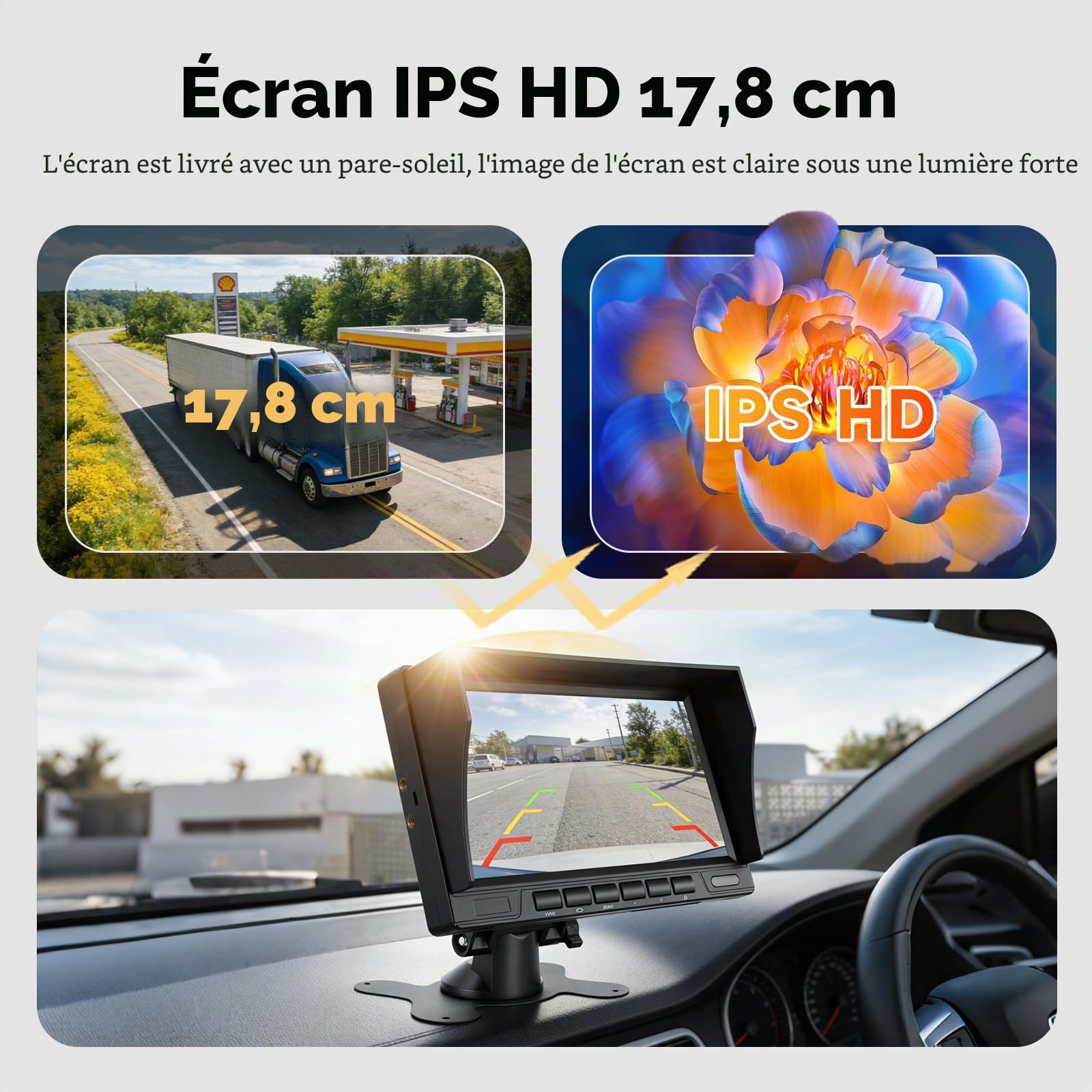 Hodozzy Caméra de Recul Kit avec Ecran IPS 1080P 7 Pouces pour Caméra de Recul Grand Angle à Vision Nocturne Etanche IP69, Caméra Recul Filaire avec Connecteur Aviation 12V-24V pour Voiture, Camion