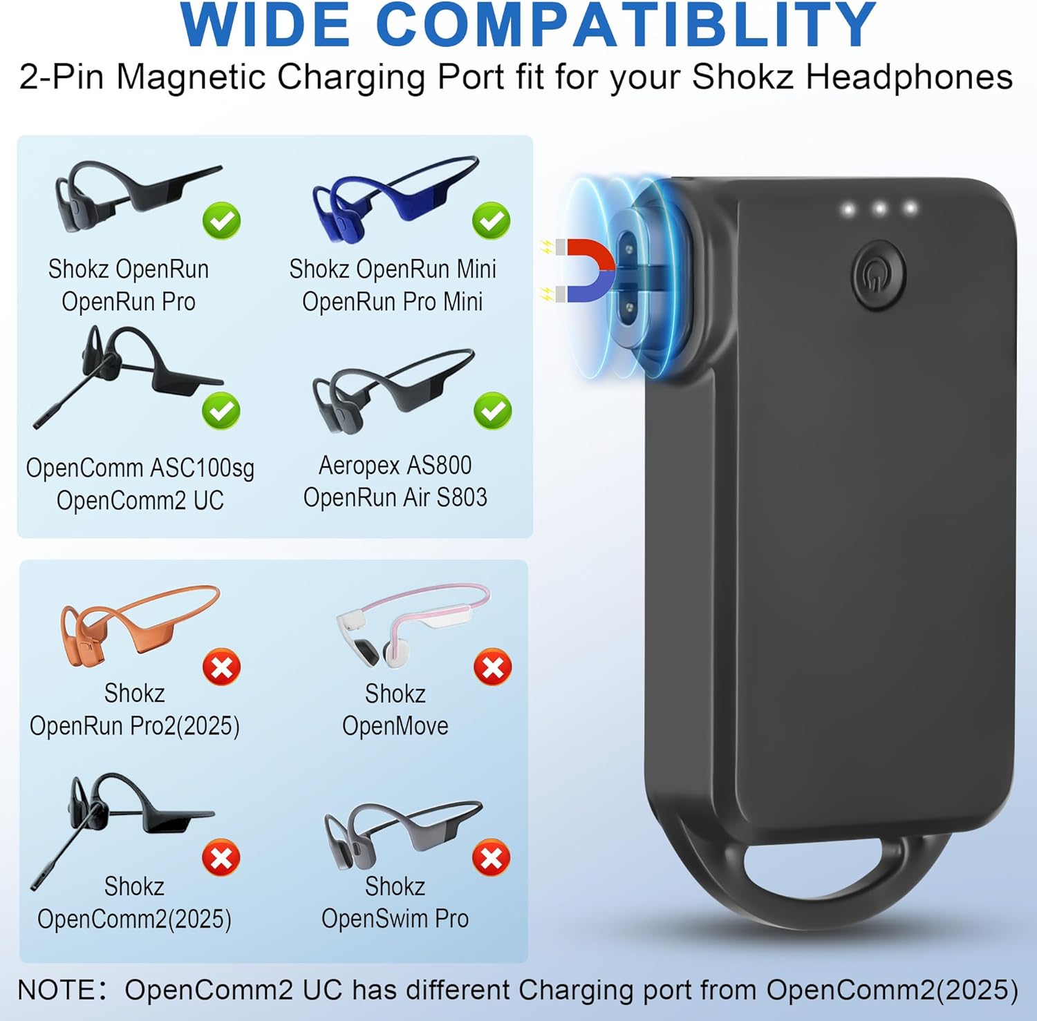 Portable Wireless Shokz Charger Replacement Shokz Charging Cable Magnetic Charger Cord for AfterShokz Aeropex AS800/S803/ASC100sg, Shokz Headphones OpenRun, Openrun Pro, OpenRun Mini, OpenComm2 UC - Image 2