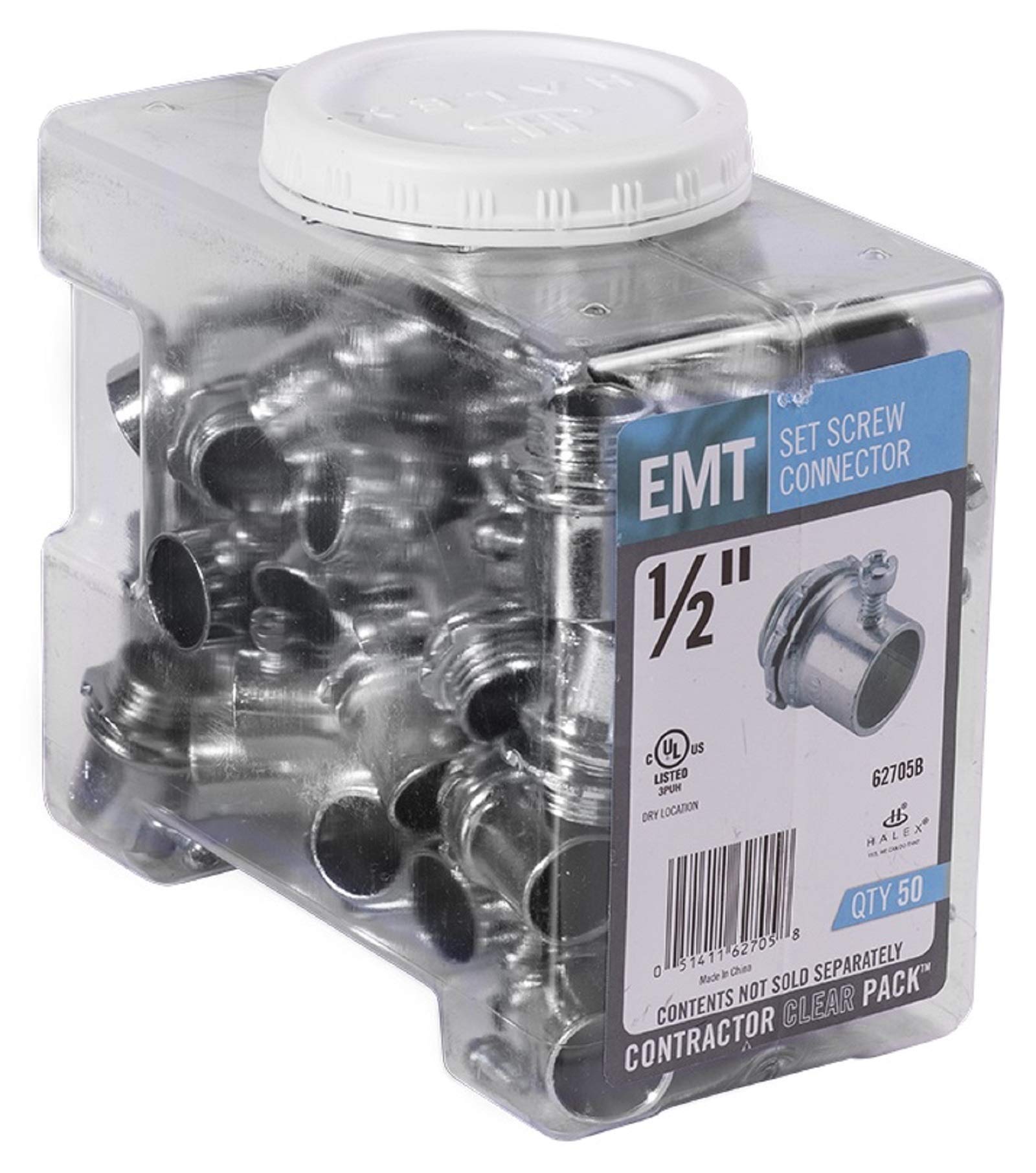 Halex – 1/2 Inch Electrical Metallic Tube (EMT) Set Screw Connectors – 62705B – 50 Per Pack,Silver