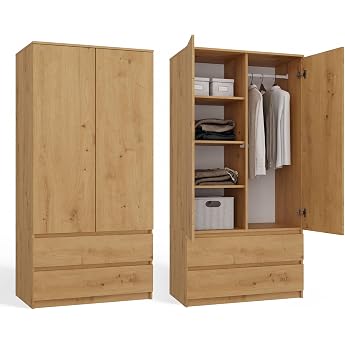 CDF Wardrobe 90 cm Wide Two Door Hallway Cabinet with 2 Drawers