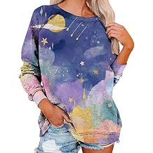 domirica Novelty Sweatshirts for Women Trendy Y2K Dreamy Sky Printed Long Sleeve Crewneck Fall Tops Loose Casual Comfy Soft Pullover T Shirts Lightweight Oversized Workout Athletic Clothes 2025,M