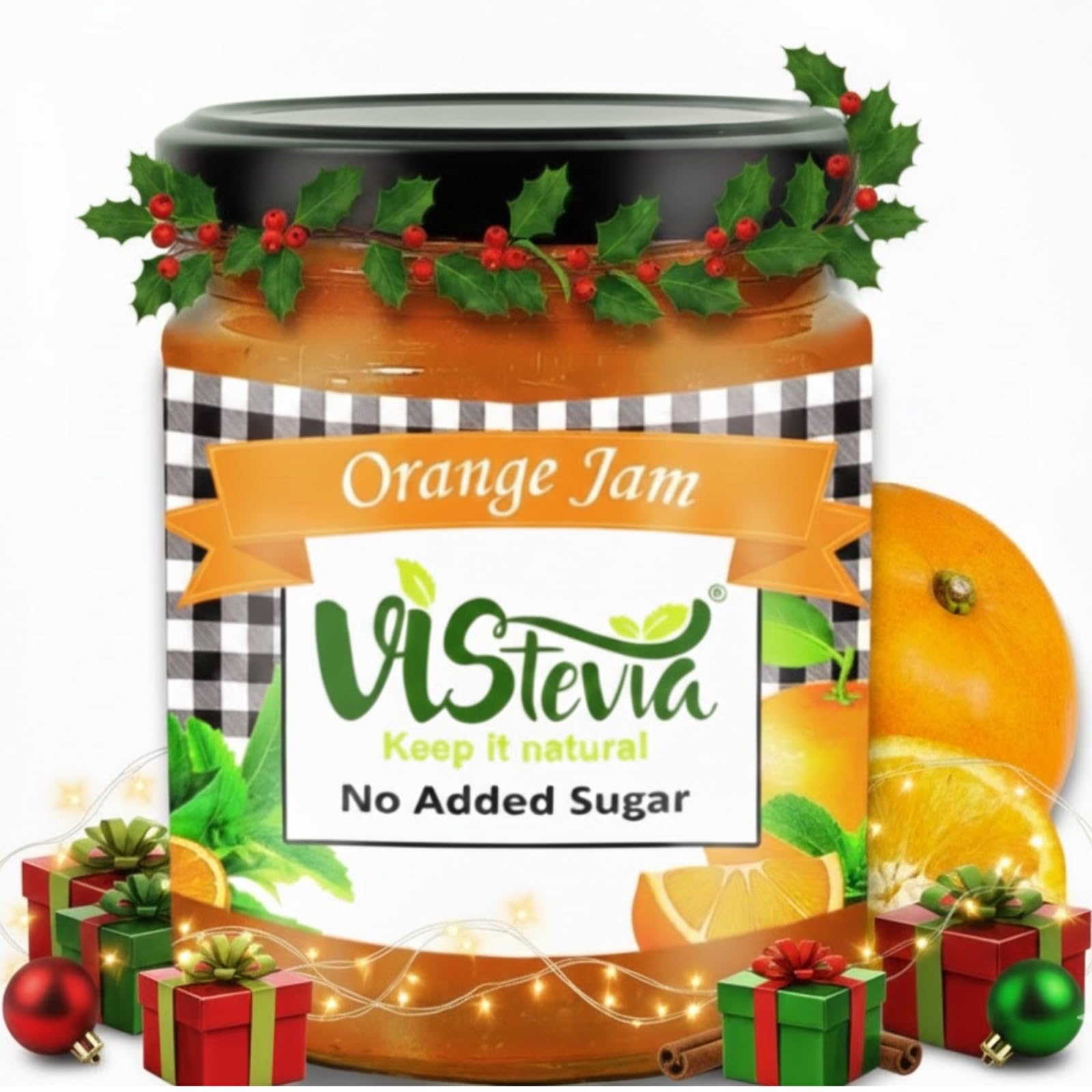 Vistevia Sugar Free Orange Jam/Marmalade, Diabetic and Keto Friendly - Sweetened Naturally with Stevia, More Than 60% Orange Juice Content - Tastes Delicious - Pack of 1 (220GM)