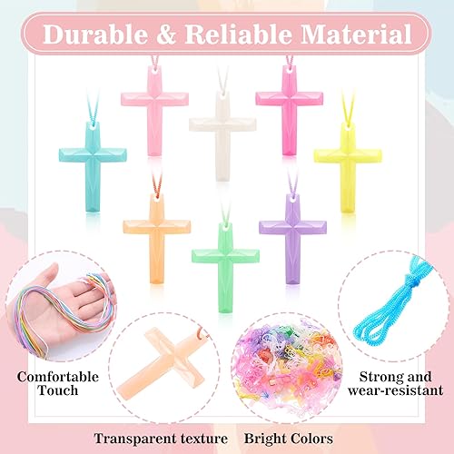 Miniatura 10 de 96 piezas de collar de cruz de cristal, collares de colores de plástico, regalos de fiesta religiosa cristiana, juguetes cristianos para la escuela