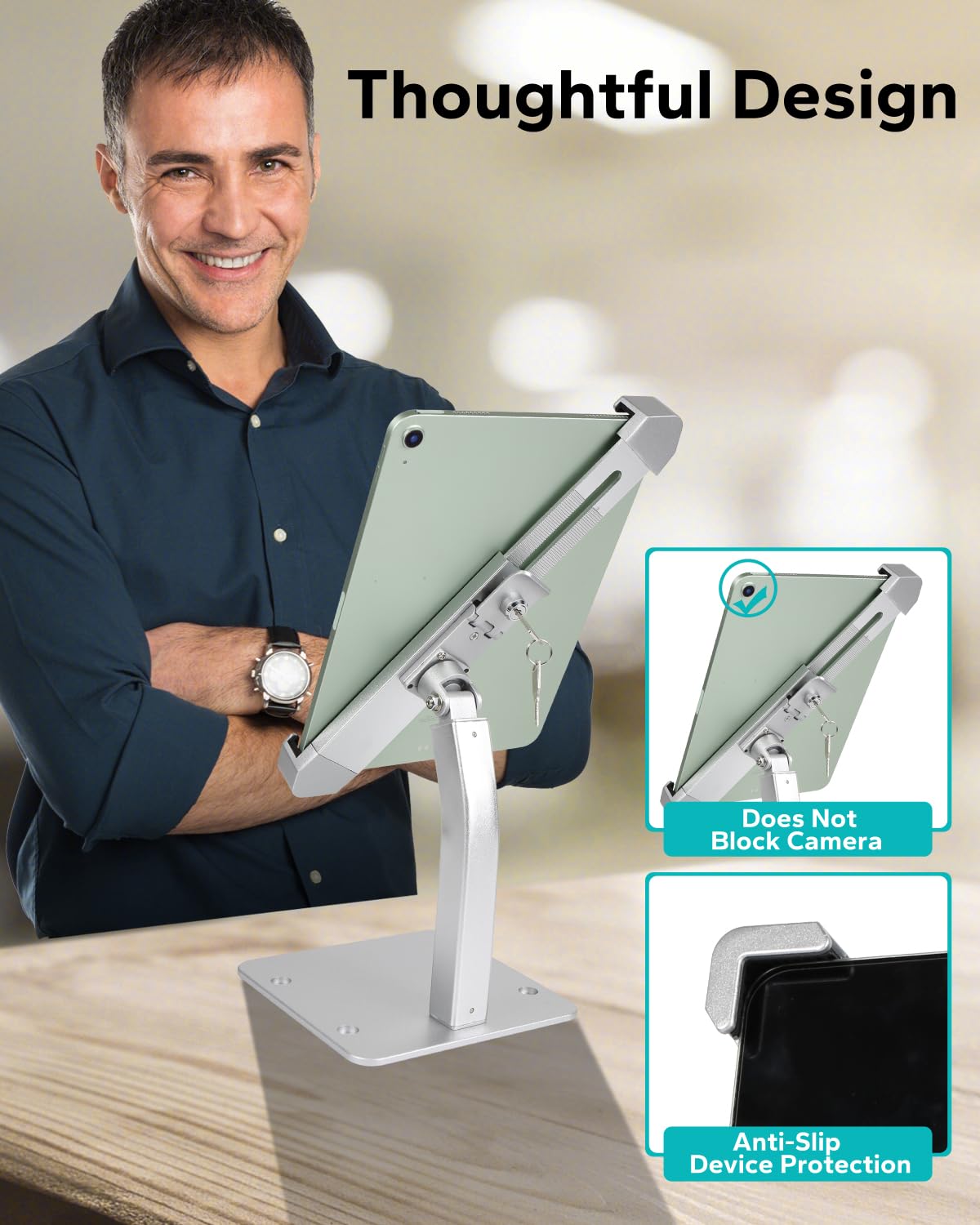 GDZN Tablet Tischhalterung Diebstahlsicherung [Sicherer Halt] Heavy Duty Aluminium Tablet Kiosk Stand mit Schloss für Messen Büro für iPad Pro 12.9 / Air, Surface, Galaxy Tab 9-14" Tablets