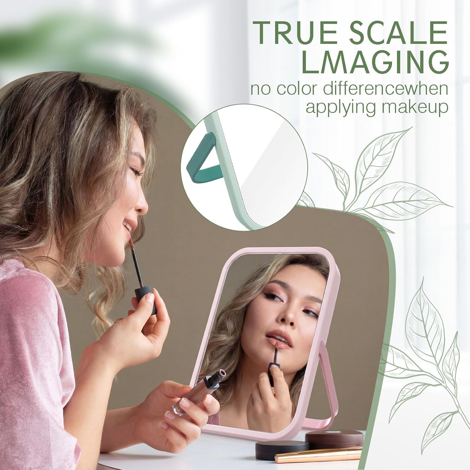 Novabright 6 Pcs Desktop Vanity Mirror, 7.2 Inch Portable Folding Makeup Mirrors with U-Shaped Bracket, Adjustable Angle, Compact Table Travel Mirror, Pink, Green, Blue