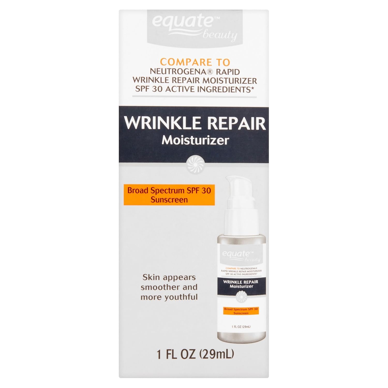 Equate Beauty Broad Spectrum Sunscreen Wrinkle Repair Moisturizer, SPF 30, 1 Fl Oz