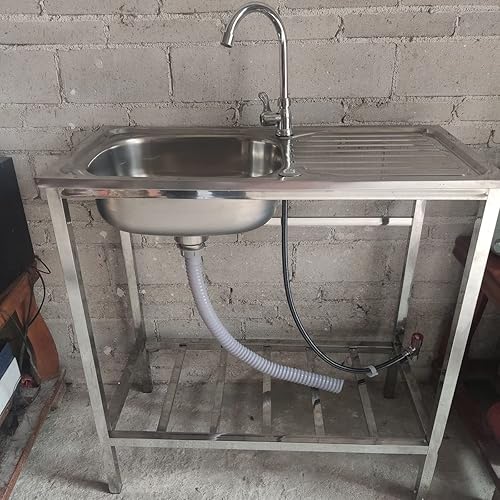 Miniatura 6 de Fregadero de cocina independiente plateado de 30 pulgadas, fregadero de acero inoxidable para interiores y exteriores, lavabo de mano con banco de