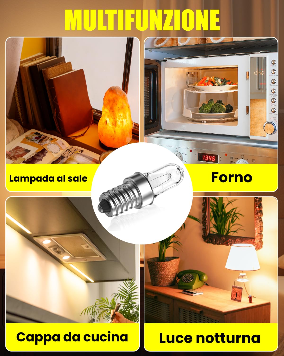 Lampadina Forno E14 16W 300&deg;C Dimmerabile - 4 Pezzi