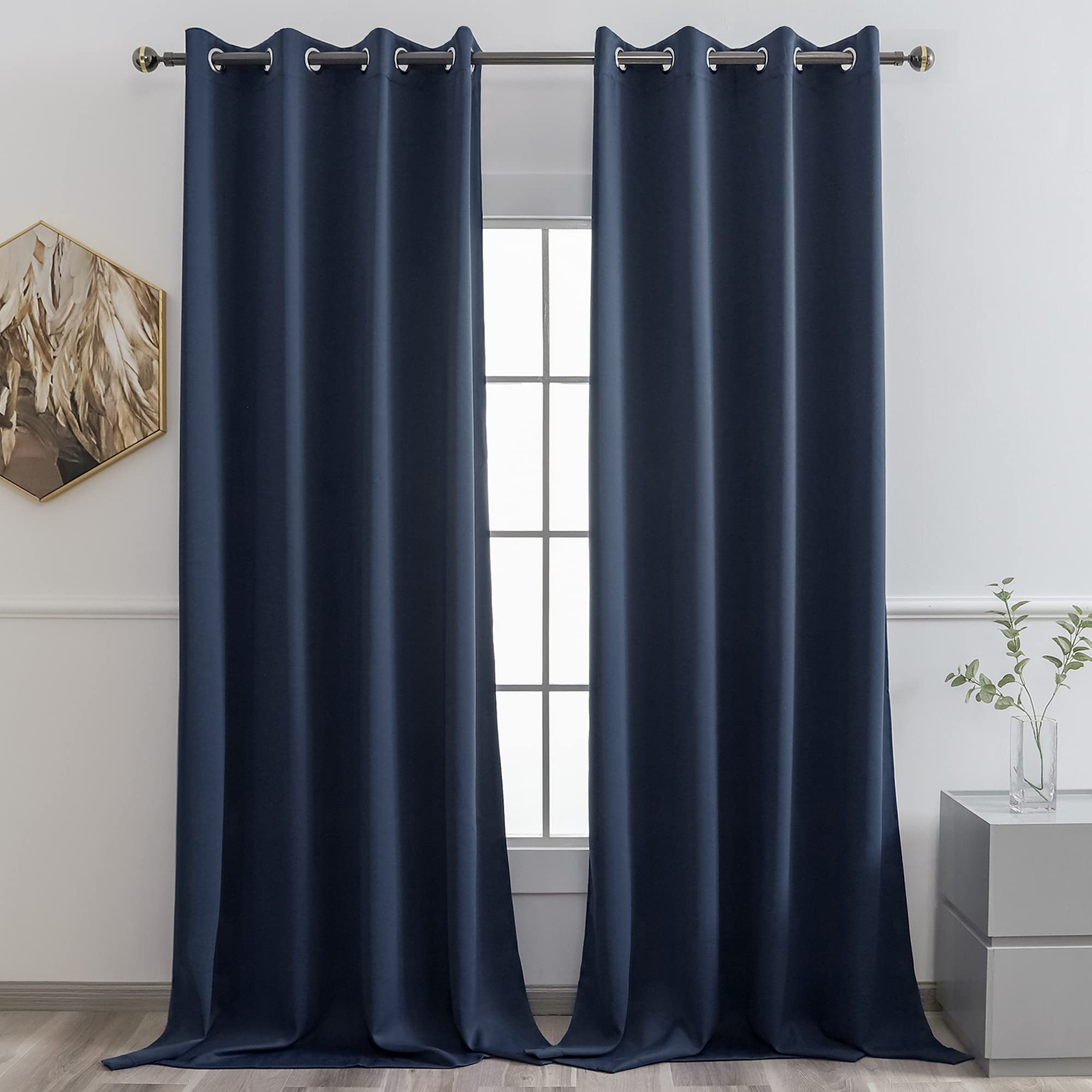 YGO Navy Blackout Curtains for Bedroom - Grommet Thermal Insulated Room Darkening Blockout Curtains for Living Room, Set of 2 Panels (52 x 95 Inch, Dark Blue)
