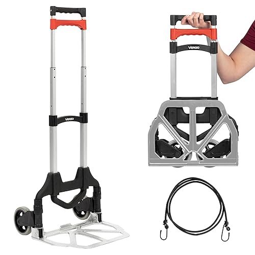 Vergo S300S, carretilla de mano plegable de acero industrial, plataforma móvil, capacidad hasta 150 lb, color plata