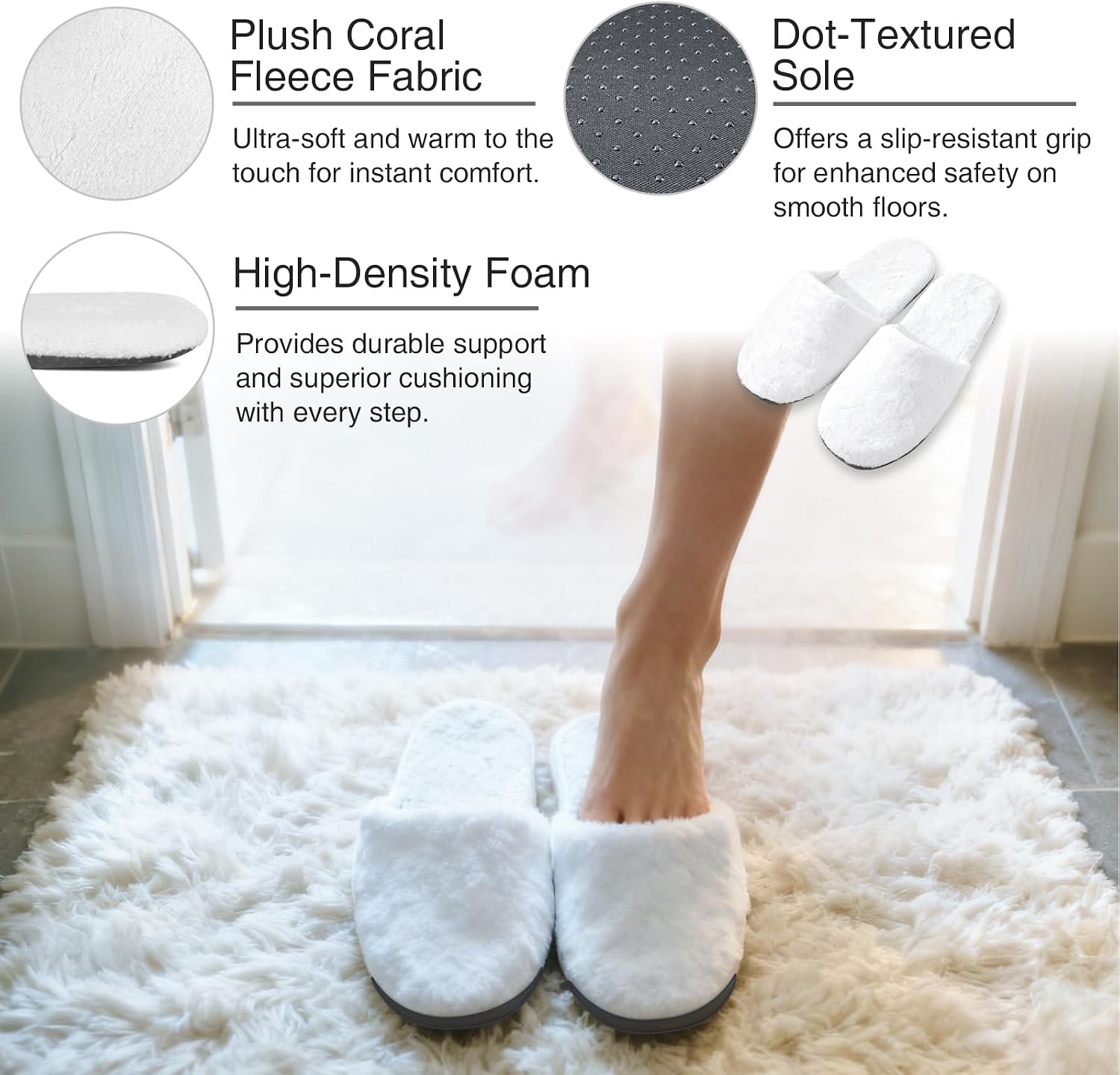 6 Pairs Ultra-Soft Hotel Slippers, Non-slip Closed Toe Washable Guest Slippers, Man & Woman Individually Wrapped Disposable Cotton SPA Slippers for Shoeless Homes, Parties or Commercial