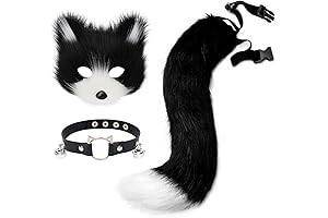 Deluxe Faux Fur Fox Mask Wolf Cat Fluffy Tail and Leather Necklace...