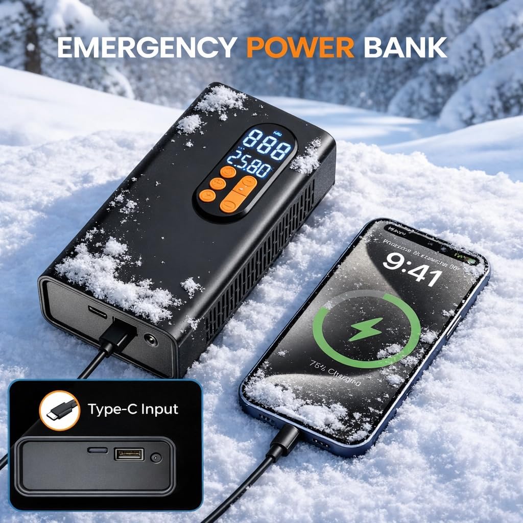 Tire Inflator Air Compressor – 150 PSI Digital Cordless Air Pump for Car, Motorcycle, Bike & Balls with LCD Display, Auto Shut-Off, LED Light, USB-C Rechargeable Battery & Fast Inflation