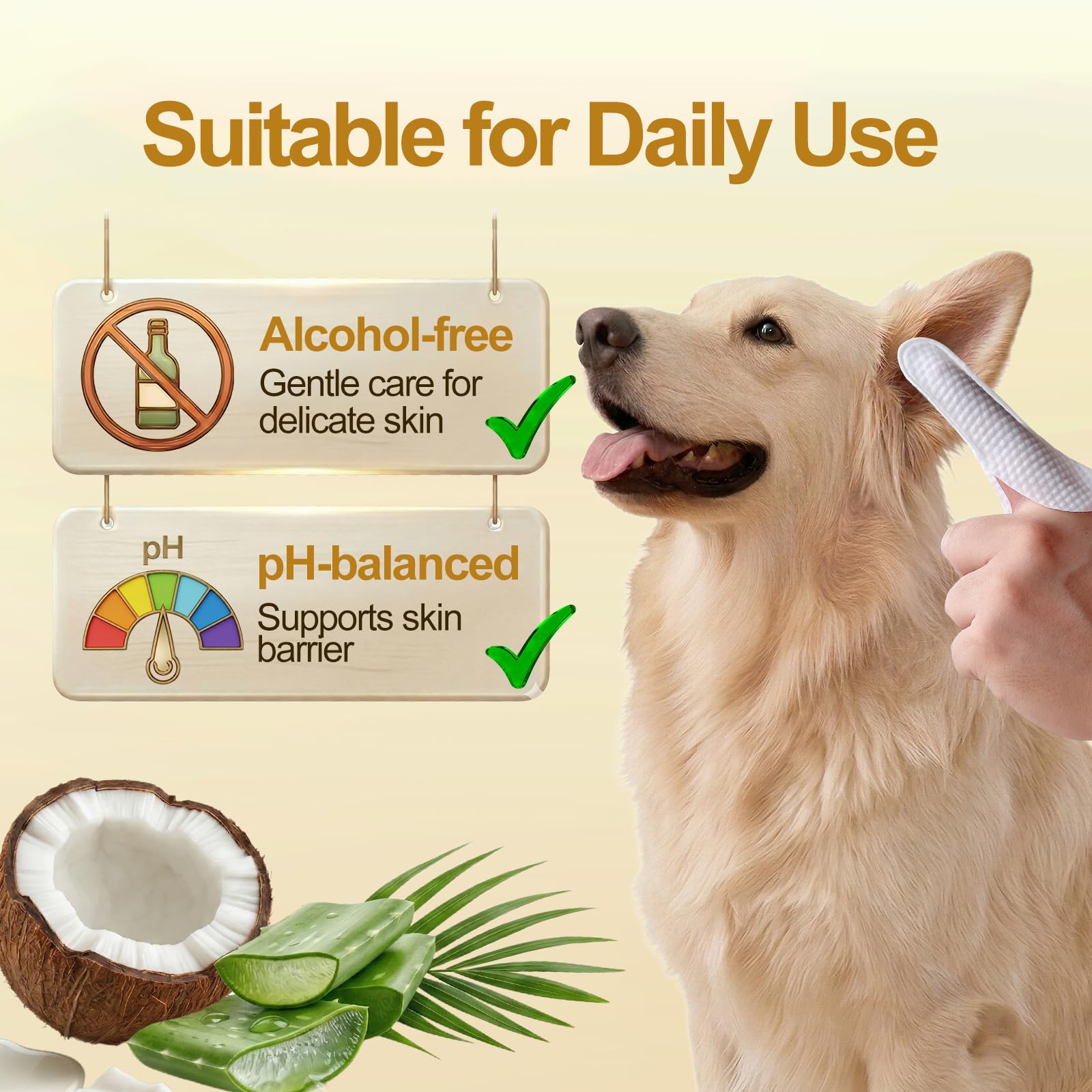 Plus Size Dog Ear Wipes,Gently Remove Ear Wax & Dirt,Relieve Ear Itching. Fresh Coconut Scent, All Natural Ingredients Dog Ear Cleaning Wipes - 60 Count - image 5