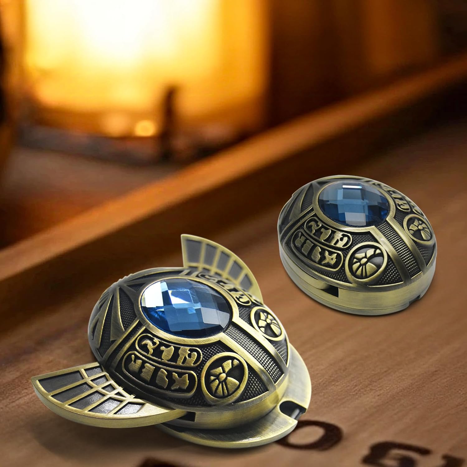 Fidget Toys Adults, EDC Premium Alloy Egyptian Style Metal Sensory Fidget Toy with Blue Gem, Stress & Anxiety, Compact Portable Fidget Tool, Gifts for Adults (Bronze)