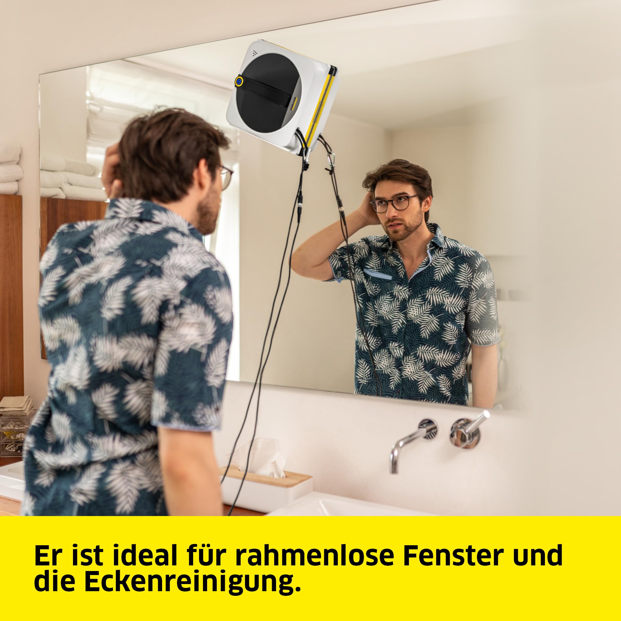 KÄRCHER Fensterputzroboter RCW 4 Extra+, automatische Fensterreinigung, mit Sicherungsseil und Notversorgungs-Akku, 2,5 min/m², Tank: 150 ml, 5 Reinigungsmodi, Kabel: 5 m, 6 Wischtücher