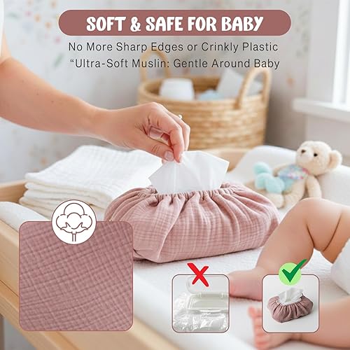Miniatura 4 de Funda para toallitas para bebé - Tamaño universal, talla única, se adapta a todos los paquetes de toallitas | Funda de tejido de algodón de muselina