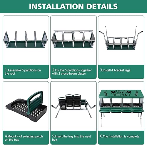 Miniatura 4 de Tgeyd - Cajas anidadoras de pollo con 3 agujeros para poner huevos, caja de pollo con perca de pollo, gallineros para 3 pollos de hasta 12 pollos