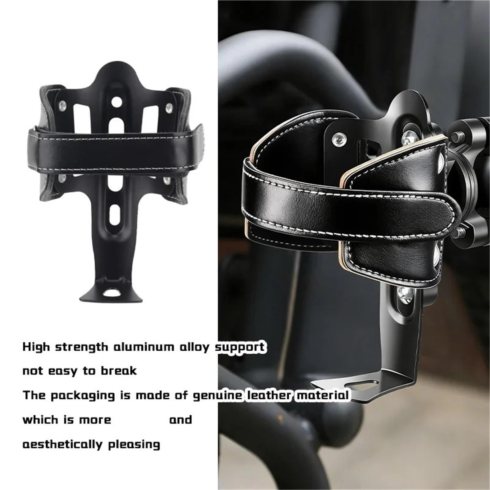 Fahrrad FlaschenhalterRetro Rindsleder Aluminiumlegierung Magic Tape Verstellbare Breite Wasserbecherhalter for Mountain Road Faltrad