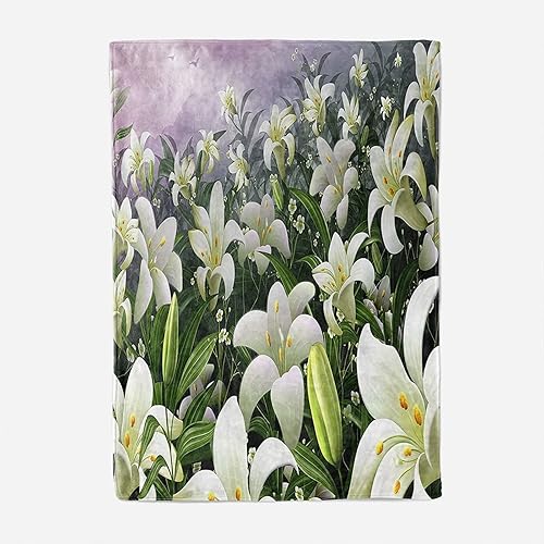 Miniatura 5 de AMDXD Manta blanca para sofá, color verde, manta de franela para cama de lirios de invierno, 39.4 x 59.1 in, manta estampada