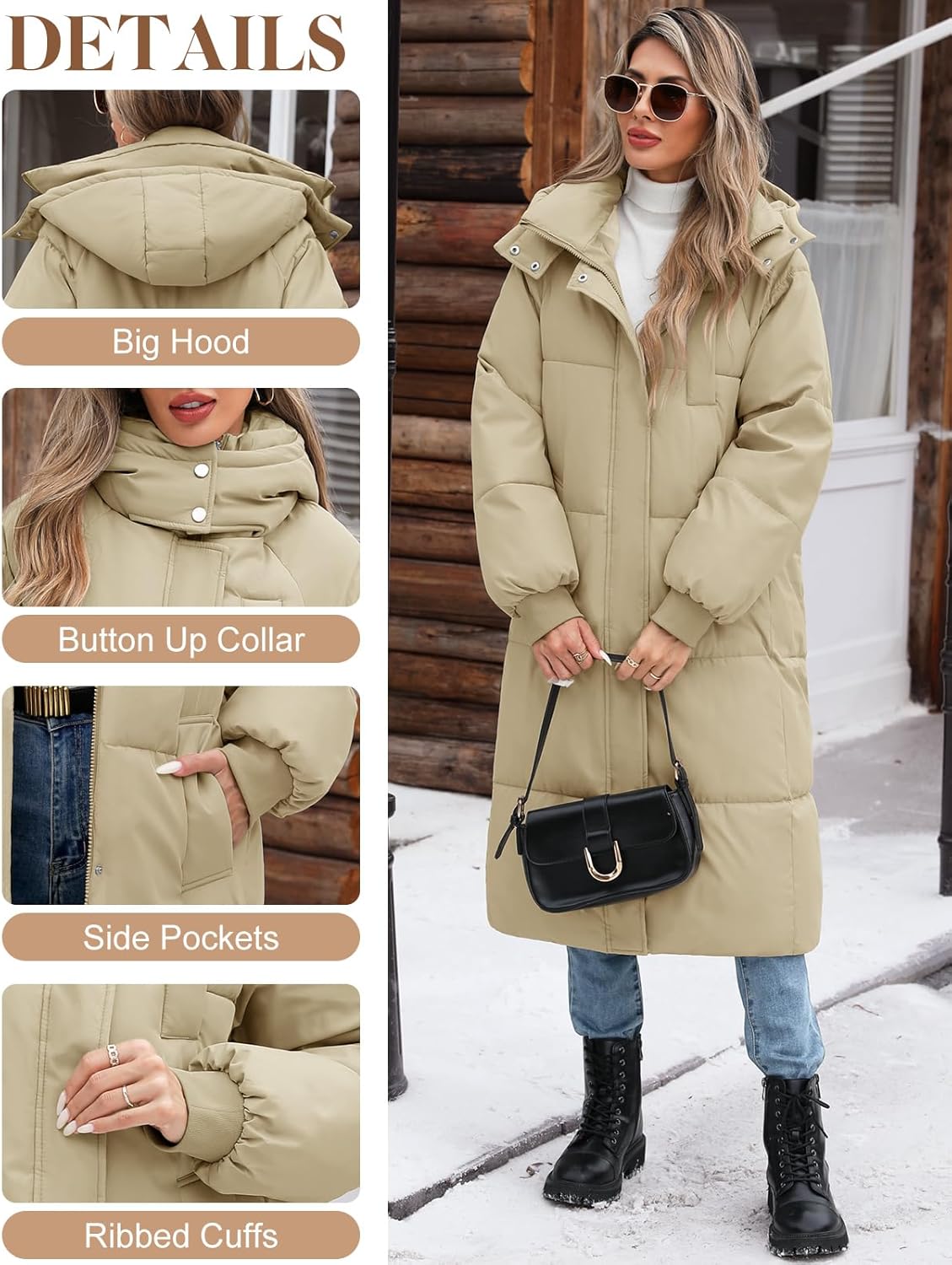 Women's Long Puffer Coat - Warm Winter Quilted Jacket Full Length Zip Up Down Coat Thickened Puffy Parka with Hood - Image 4