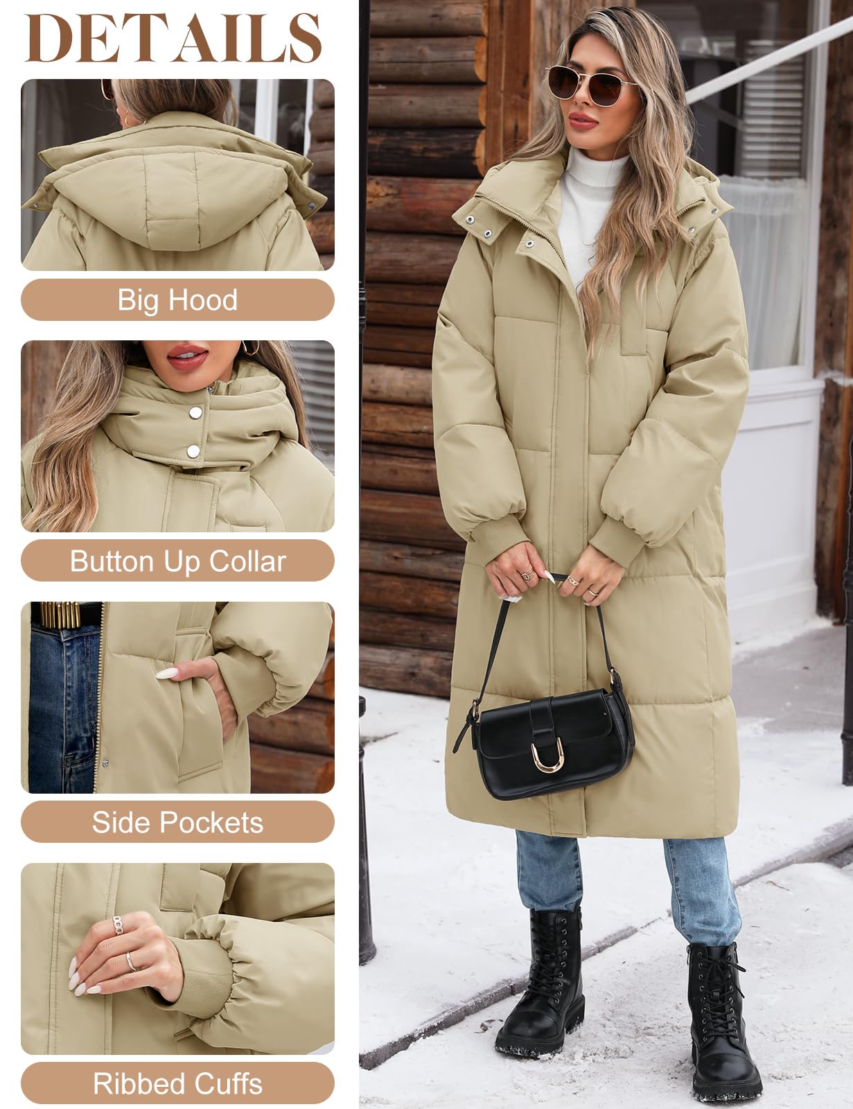 Abrigos Largo Mujer Invierno Chaqueta Acolchada Gruesa Parka con Capucha Abrigo Plumas Chaqueta de Plumón Chaqueta Cálida de Algodón a Prueba de Viento con Cremallera Bolsillos