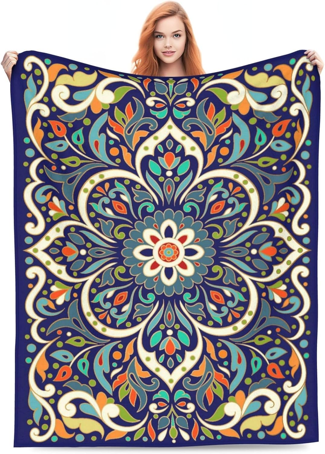 Blue Mandala Blanket, Flannel Throw Blanket Soft Travel Blanket for Bed Couch Sofa Indoor Outdoor Use Gift for Women Men Girls Boys All Season 60"x50"