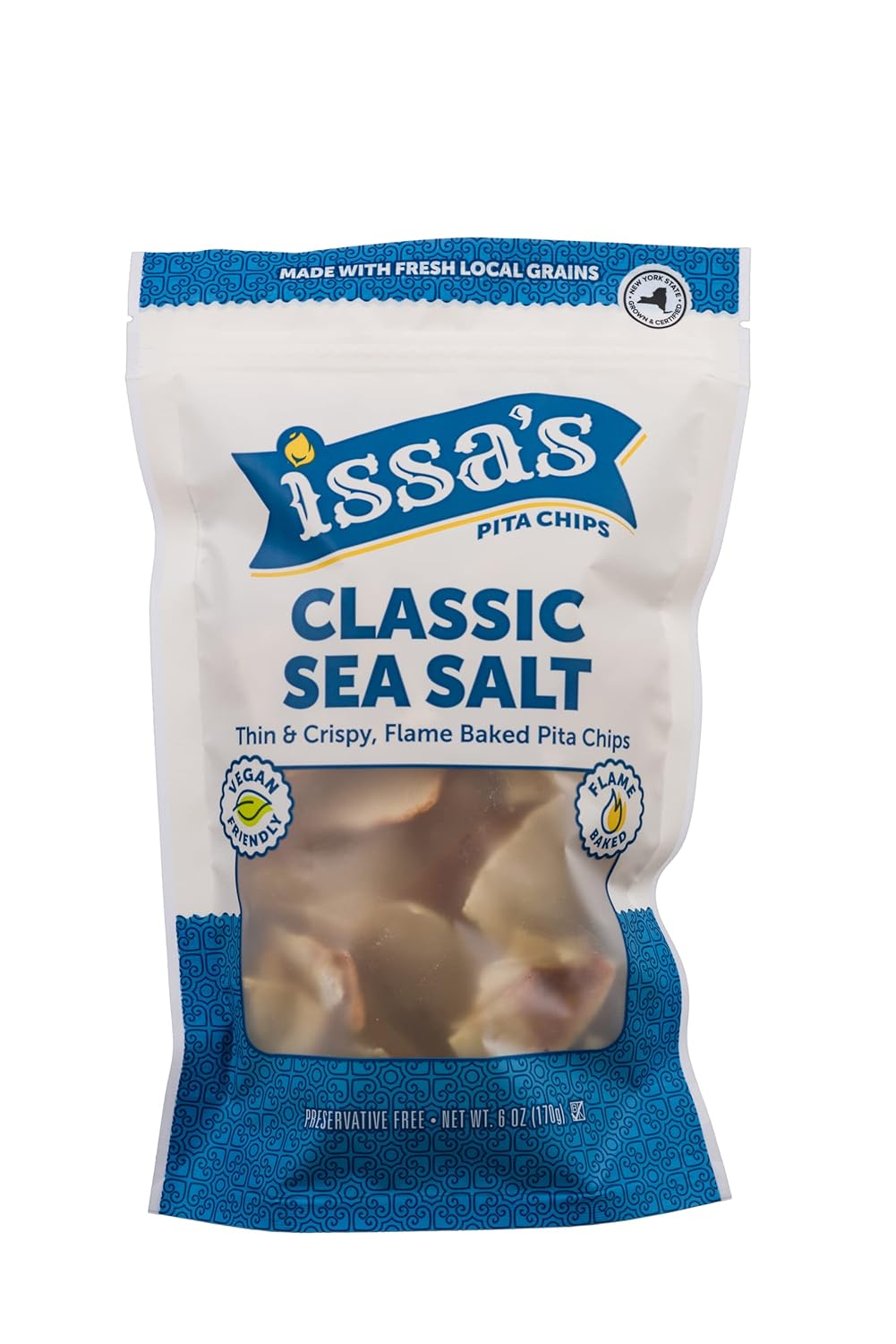 Issa's Pita Chips Lebanese Style Flame Baked Classic Sea Salt Pita Chips | Kosher, Vegan, Crispy and Thin Pita Chips with No Preservatives | 6 Packs of 6oz Individual Bags of Pita Crisps