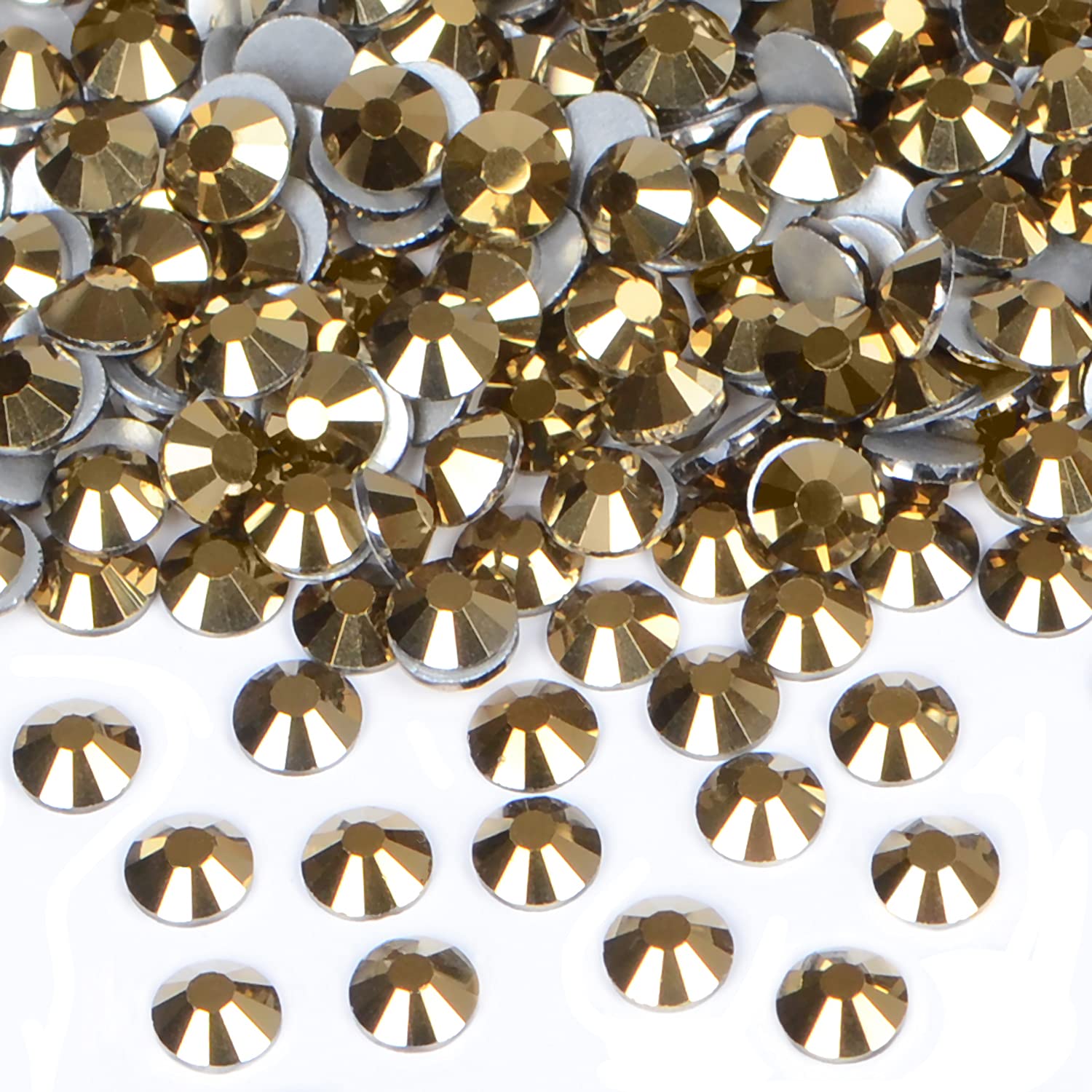 2880PCS Art Nail Rhinestones Non Hotfix Glue Fix Round Crystals Glass Flatback for DIY Jewelry Making with one Picking Pen (ss4 2880pcs, Aurum)