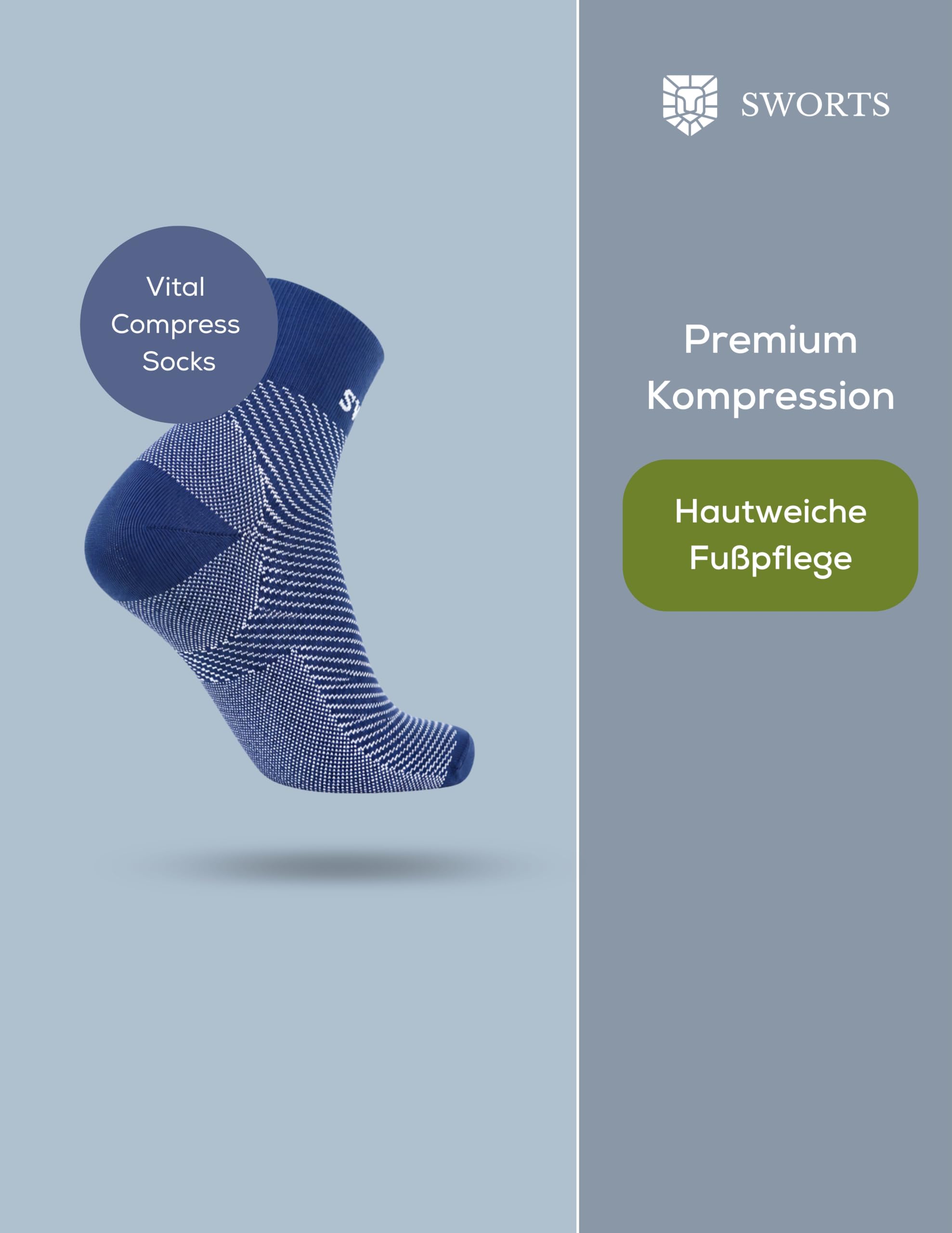 Kompressionssocken Kurz I Plantarfasziitis Compression Socks Fersensporn (Extra Weiche Laufsocken mit Anti-Blasenschutz)