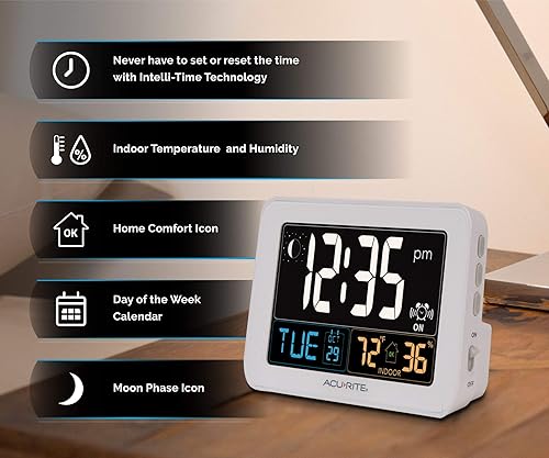 Miniatura 2 de AcuRite Intelli-Time Digital Alarm Clock for Bedroom with USB Charger, Indoor Temperature and Humidity for Heavy Sleepers (13040CA)