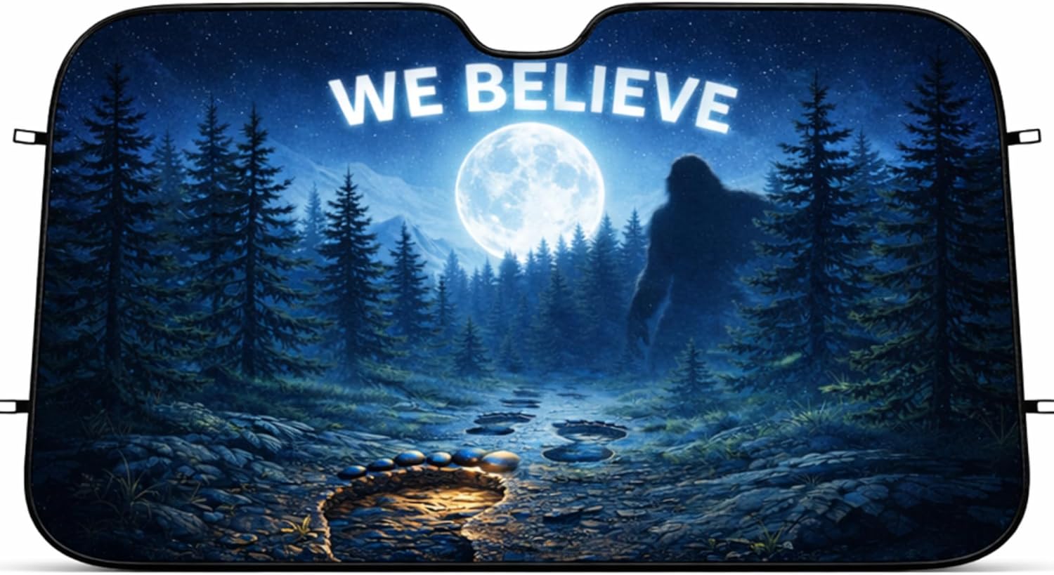 ThangPham Shop Bigfoot We Believe Car Sunshade, Night Forest Full Moon Sasquatch Windshield Sun Shade