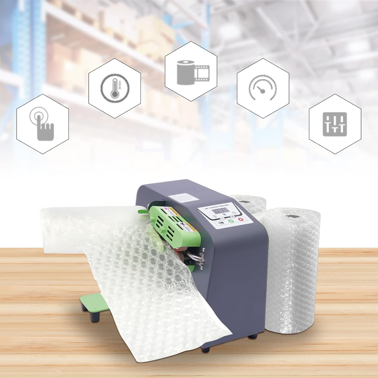 Air Cushion Machine AC 110-220V Air Pillow Maker Air Bags Packing Machine with Visualization Screen, 39ft/min, Speed/Air Volume/Temperature Adjustable