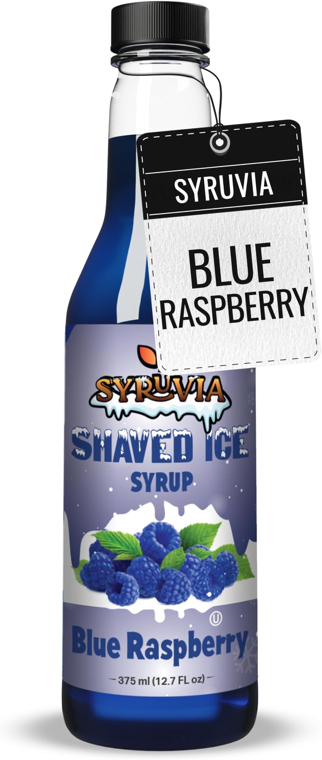 Syruvia Snow Cone Syrup 12.7oz - Blue Raspberry Syrup For Shaved Ice, Snow Cones, Slushies, Italian Soda, Popsicles. Kosher, Dairy Free.