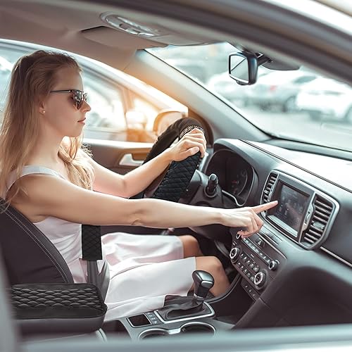 Miniatura 37 de BBTO - Set accesorios autos de mujeres, 43 piezas con brillo, protectores poliéster para asientos delanteros y traseros, funda volante, alfombrillas