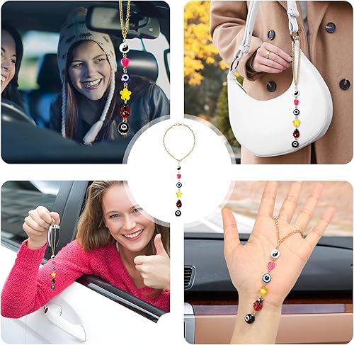 Miniatura 5 de Dije colgante de mal de ojo para automóvil, adorno colgante de coche de la suerte azul para espejo retrovisor, lindo colgante de corazón en forma de