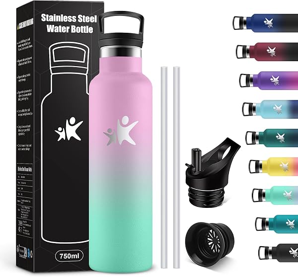 KollyKolla Borraccia Termica 750ml, Borraccia a Prova di Perdite, Facile Pulizia, senza BPA, Riutilizzabile, con Cannuccia, per Adulto, Campeggio, Ciclismo, Lavoro, Viaggio - 1