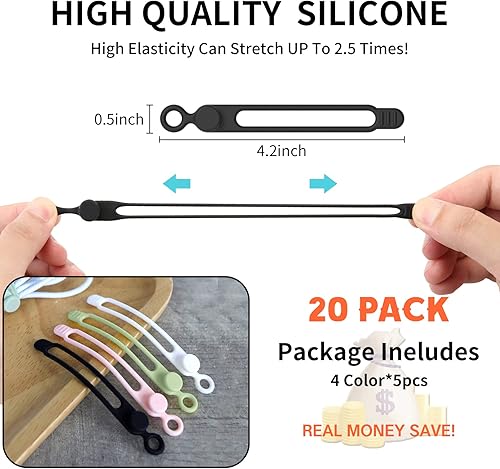 Miniatura 2 de 20Park UMUST - Bridas de silicona para cables, organizador de cables reutilizable, organizador de cables elásticos multiusos para agrupar y sujetar