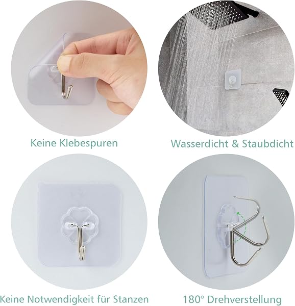 Elalove Ganchos Adhesivos para Pared 24 Unidades, Colgadores Adhesivos Resistentes de 10kg, Ganchos Adhesivos Transparentes sin Clavos, Cuelga Cuadros sin Clavos para Baño, Cocina, Multiusos - 5
