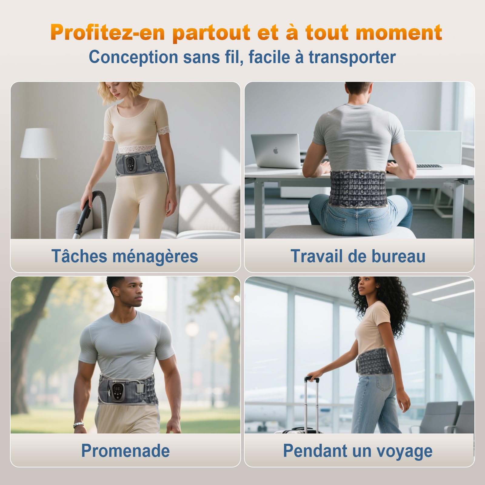 HONGJING Ceinture de décompression dorsale avec chauffage et massage pour un soulagement instantané des douleurs dorsales - Ceinture de soutien dorsal gonflable, taille unique pour les tailles 29-49