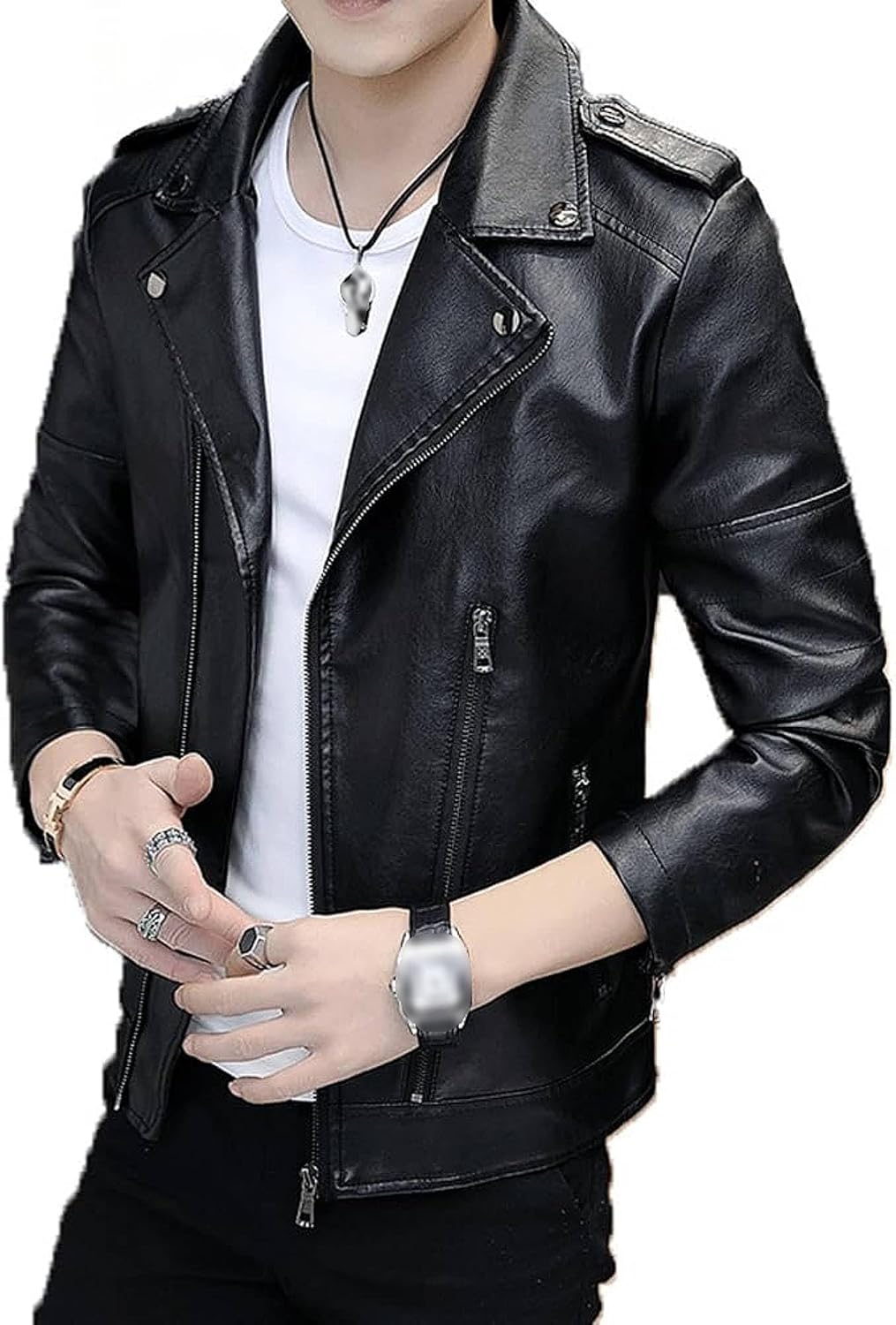 Maiyifu-GJ Motorcycle Faux Leather Jackets for Men Slim Fit Leather Biker Jacket Stylish Lightweight Zip Up Biker Coat