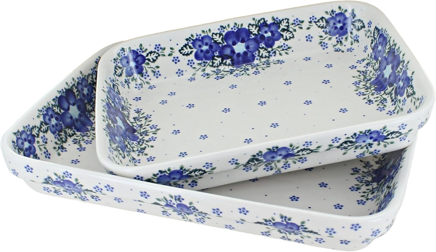 Blue Rose Polish Pottery - Orange Ashley Rectangular Baker Set - 2 Bakers - Unique, Dishwasher Safe, & Durable Bakeware