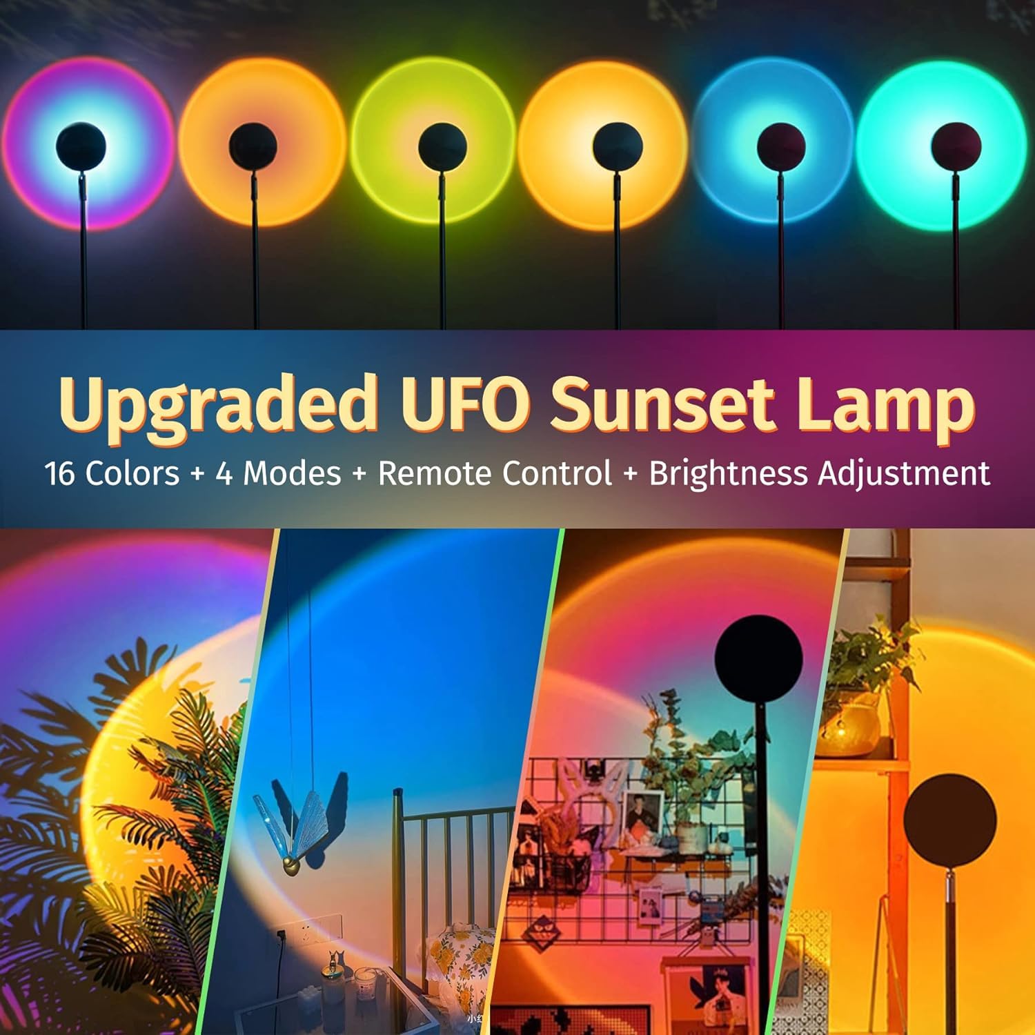 REFULGIX 16-Color 360° Rotating Sunset Projection Lamp with Remote | Romantic LED Night Light for Bedroom, Kids, Couples & Adults | Mood Lighting for Home, Living Room, Party (Multicolor, Plastic) 1