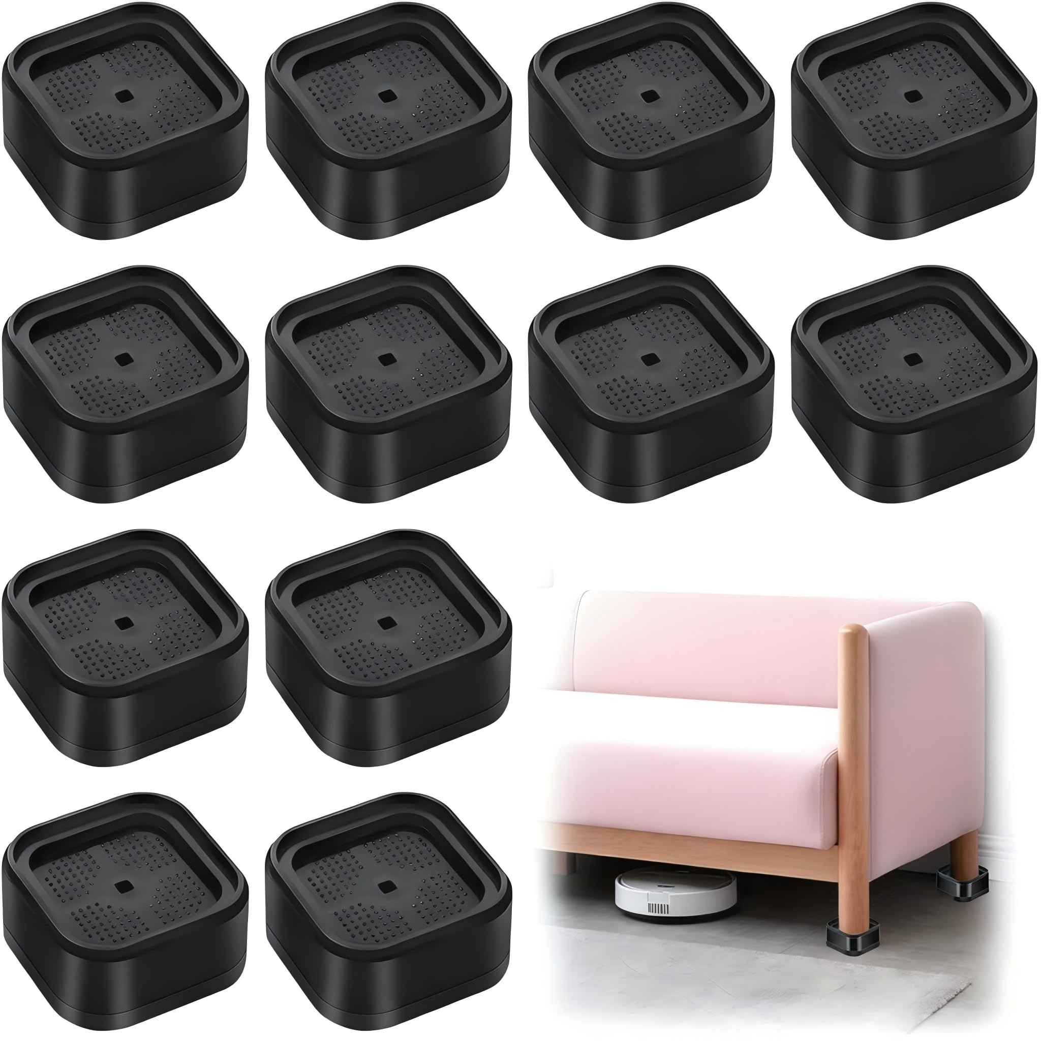 CMANLNYK 12pcs Square Furniture Risers - Leg Risers Heavy-Duty Table Lifts for Sofas, Chairs, Desks and Beds, Plastic Durable Non-Slip Bed Risers, Height Boosters, 7 x 7 x 3.5 cm
