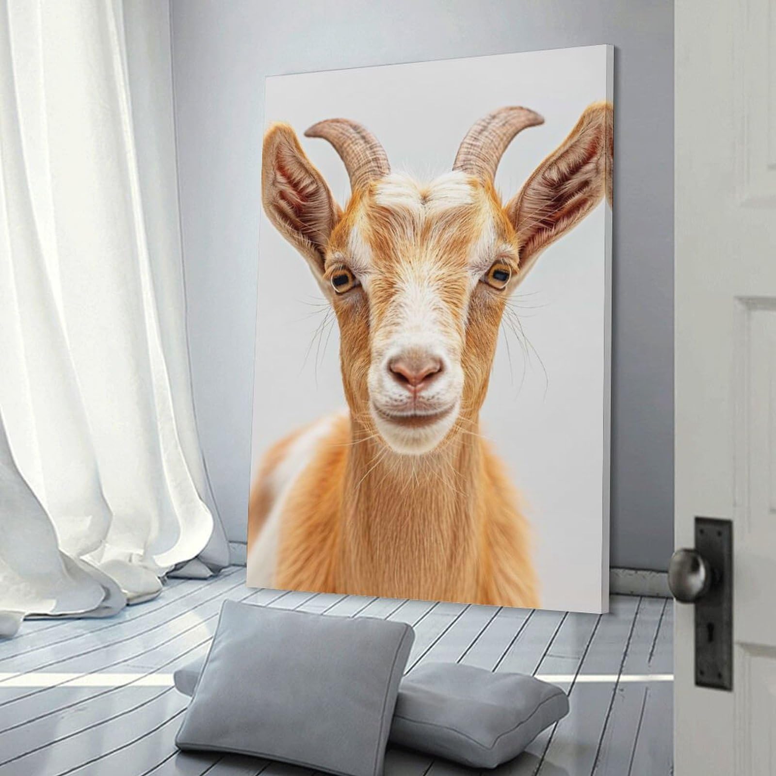 Junmoney Goat Face Hanging Wall Art, 20x30inch(50x75cm), for Bedroom, Guest Room Or Reading Nook, Home Artwork with A Soft Interior Feel