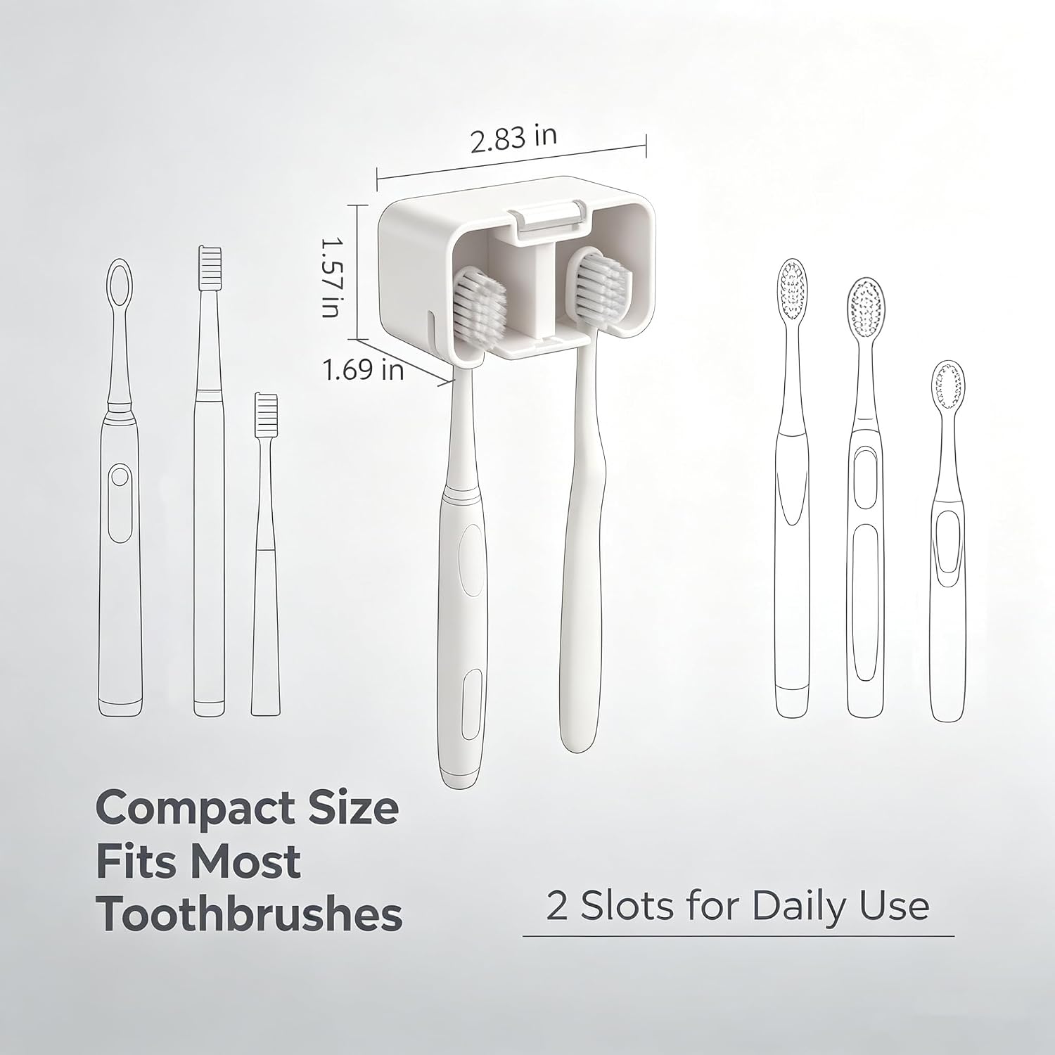 Toothbrush Holder Wall Mounted with Pop-Up Waterproof Cover, 2 Slots & Ventilated, No-Drill Adhesive Bathroom Organizer, Detachable Easy Clean, Fits Most Manual & Electric Toothbrushes (1pc Grey)