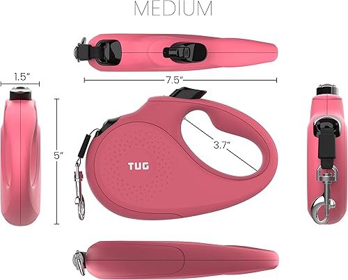 Miniatura 3 de TUG Correa retráctil monocromática de 360 sin enredos para perro, cinta de nailon fuerte de 16 pies (mediano, rosa)