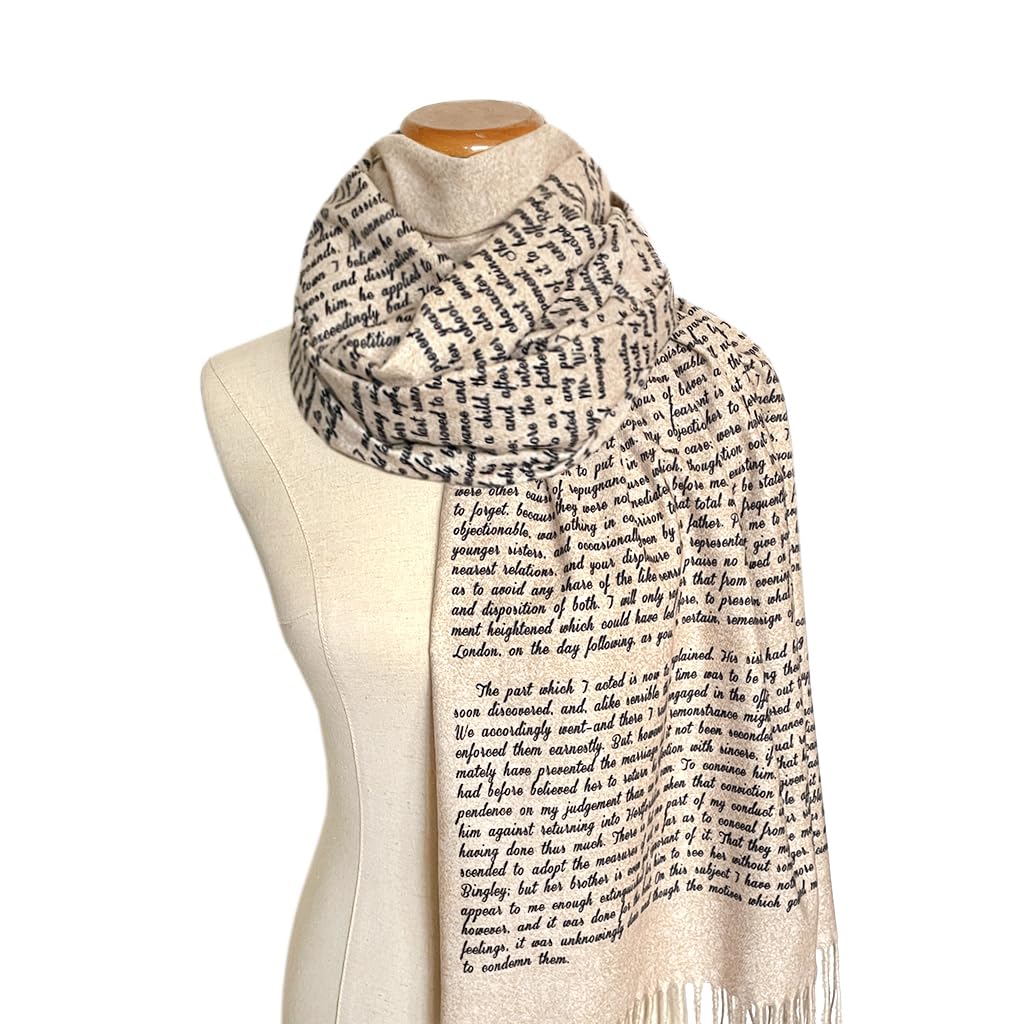 Universal Zone Jane Austen Schal mit Darcy's Letter to Elizabeth from Pride and Prejudice, Beige, 72" x 26"