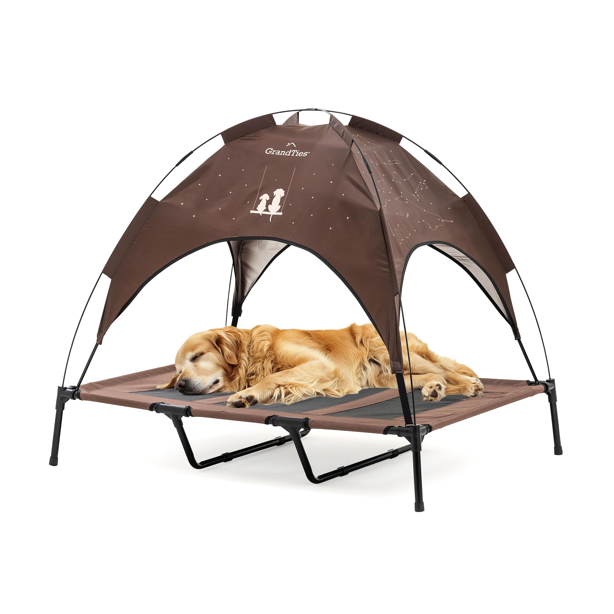 GrandTies Cooling Elevated Dog Bed with Canopy – XL Portable Pet Cot for Outdoor & Indoor Use – Waterproof Removable Shade, Breathable Mesh,